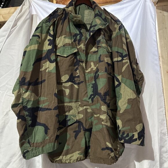 US Army Woodland Field Jacket Large Regular Coat Cold Weather Camouflage M65 - Picture 1 of 7